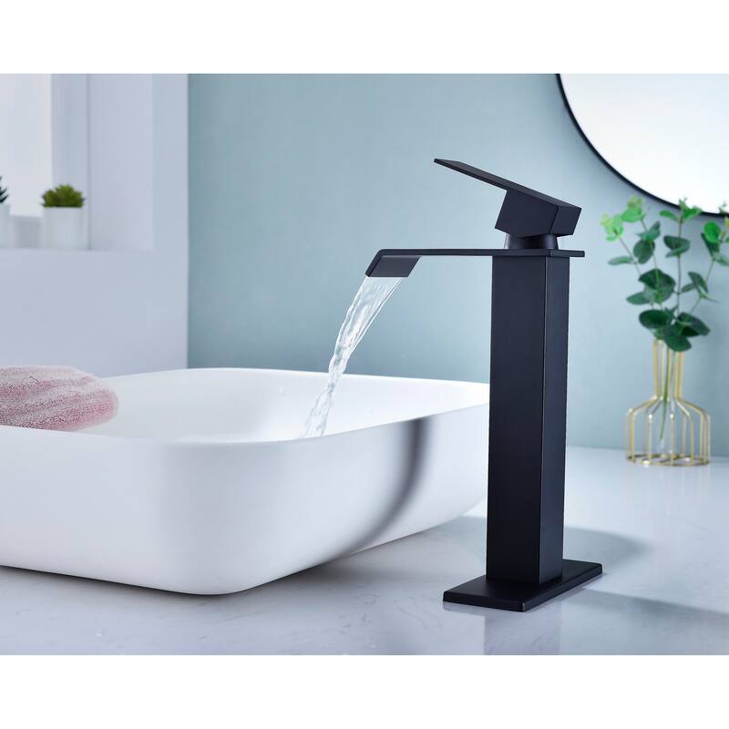 Modern Single Handle Sink Vanity Bathroom Faucet with Waterfall Spout, Anti Corrosion, Anti Rust, Easy Clean