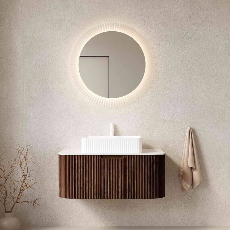 Wall Mounted Striped Bathroom Storage Cabinet with Sink