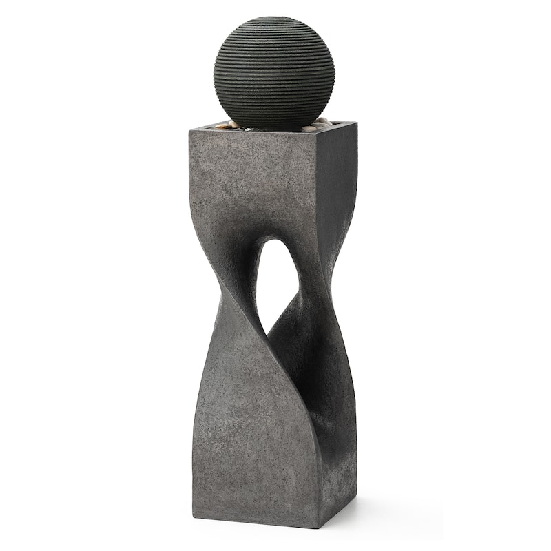 Glitzhome Modern Geometric Oversized Pedestal Sphere Polyresin Outdoor Floor Fountain with Pebbles