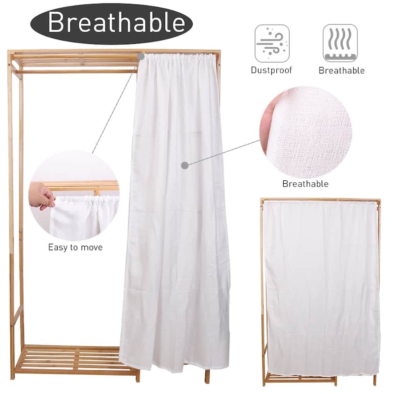 Bamboo Clothes Rack Garment Storage Shelf with Shelves Hanging Cover