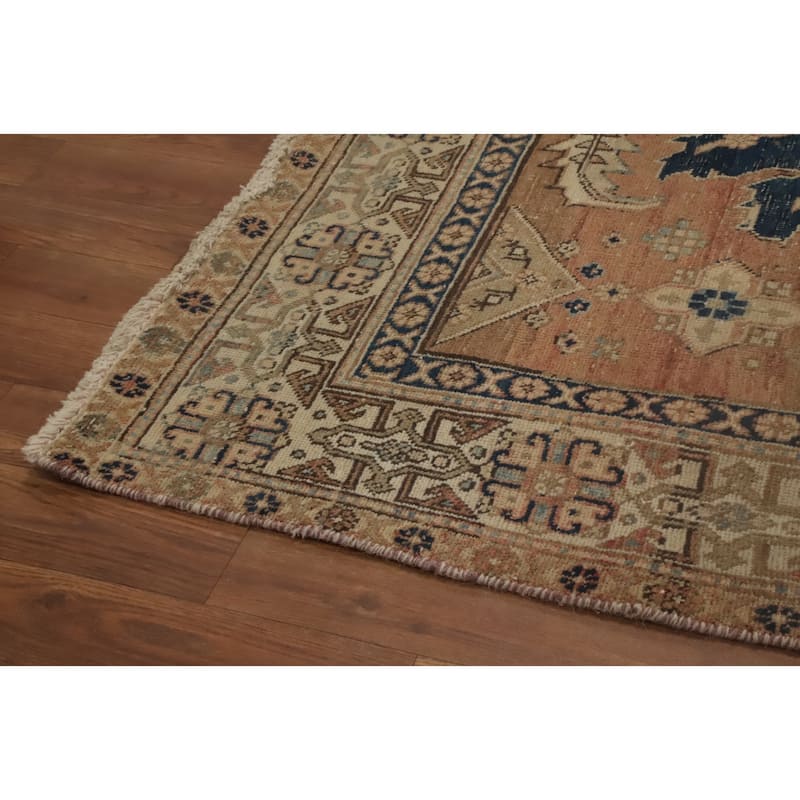 Hand Knotted Oriental 100% Wool Carpet Traditional Geometric Oranges & Rust Heriz Area Rug - 5' 9'' X 4' 2''