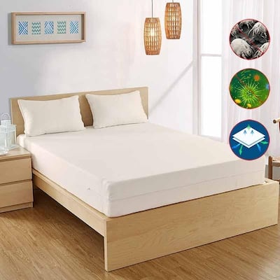 Organic Cotton Zippered Mattress Protector / Encasement, Blocks Dust Mites, Pollen, Pet Dander and Other Allergens