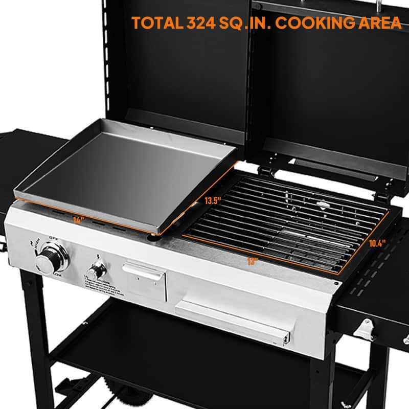 2-In-1 Propane Gas Grill And Charcoal Grill Combo 12000btu Flat Top Griddle & Charcoal BBQ Grill With Lid - N/A