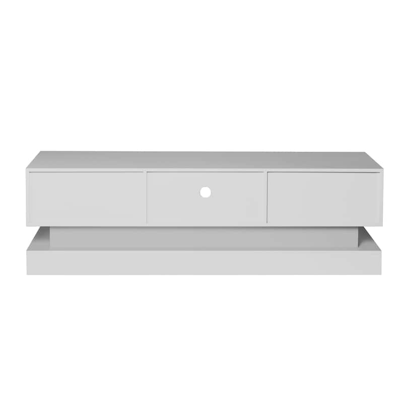 White 63" TV Stand with Drawers & LED for TVs Up to 65"