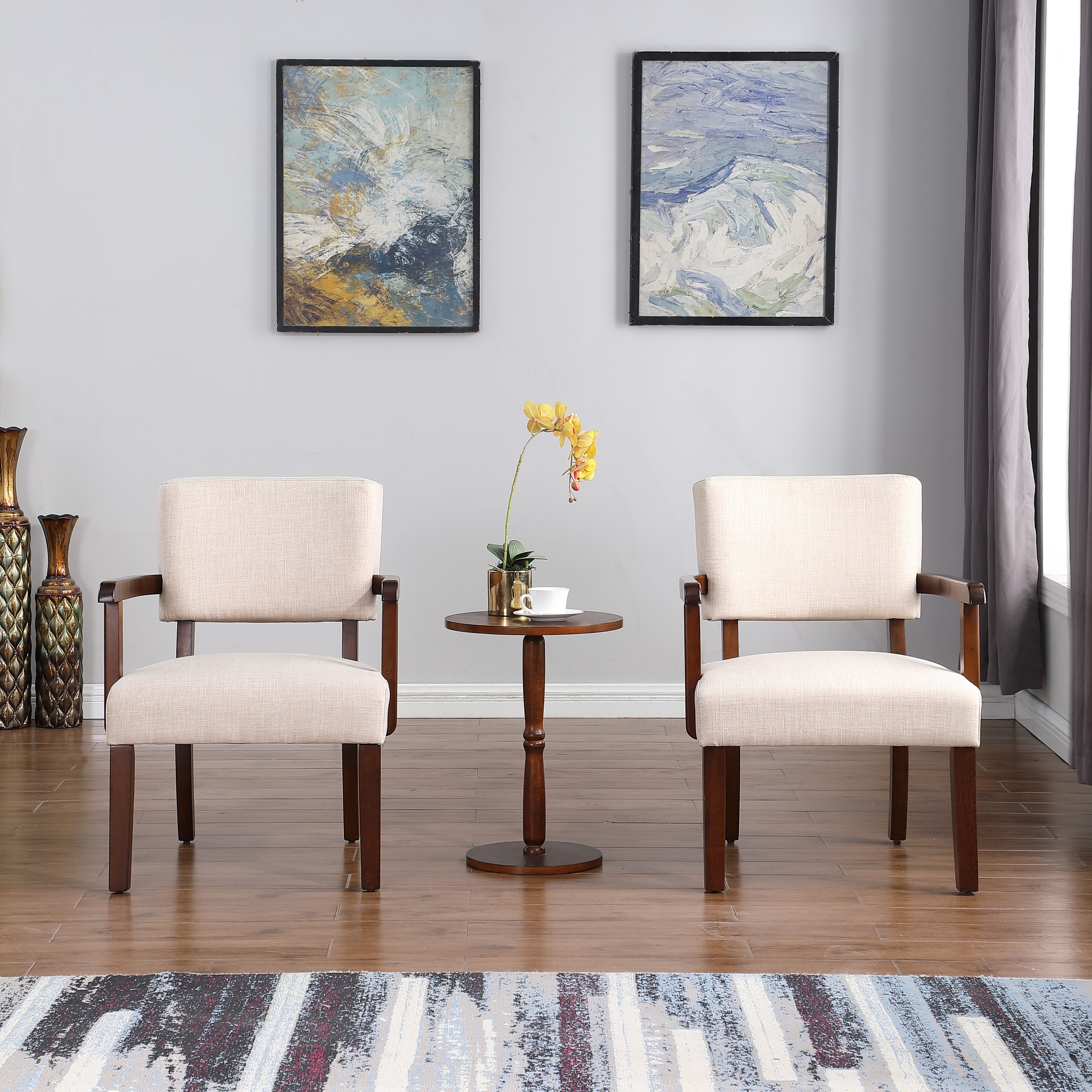 Wood and top fabric accent chairs