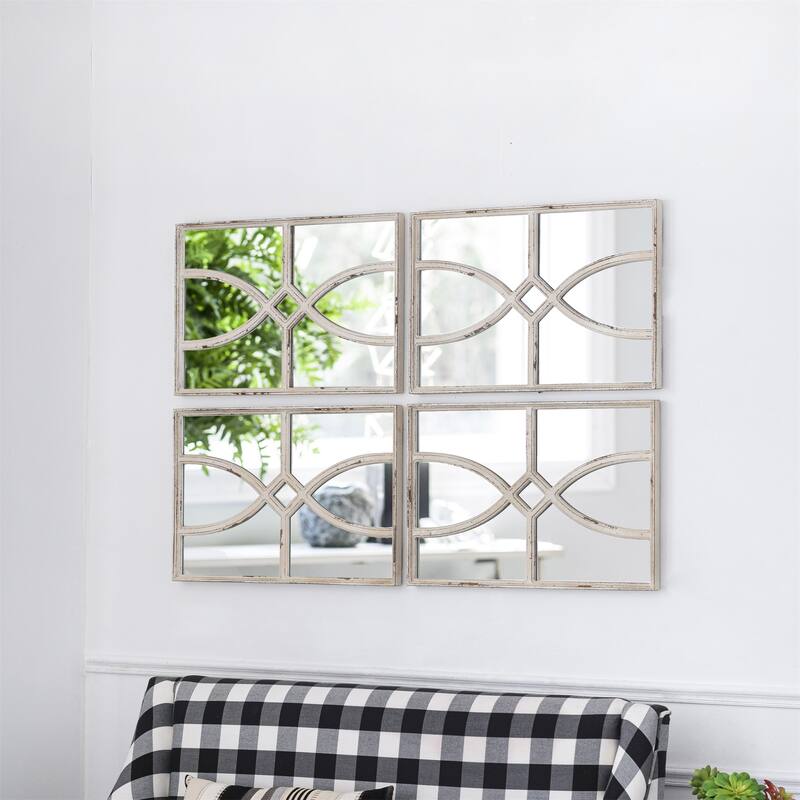 Set of 2 Rectangular Wooden Wall Mirror with Antique Frame