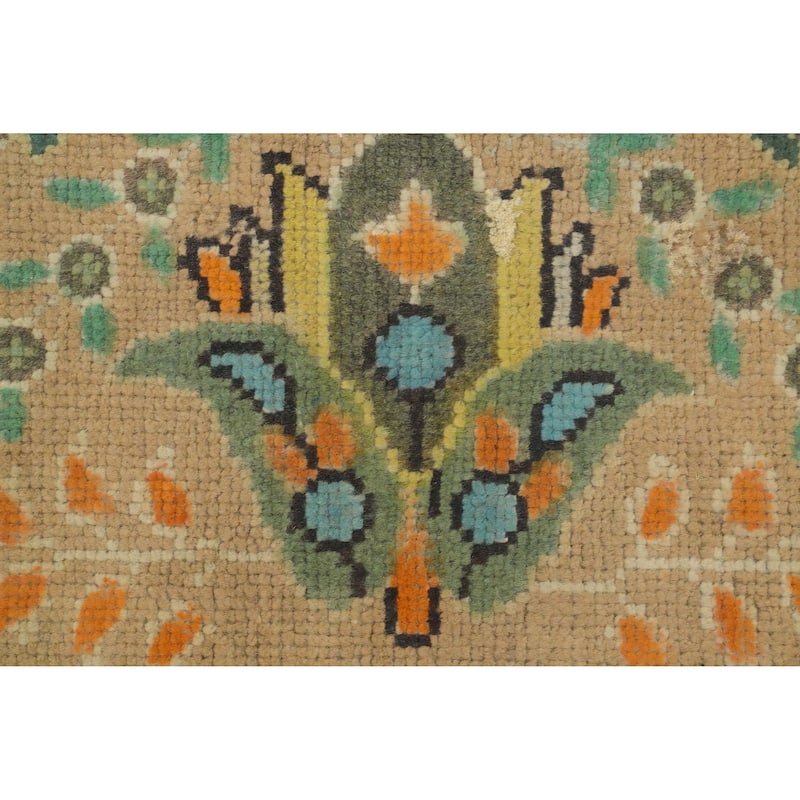 Hand Knotted Oriental 100% Wool Carpet Traditional Floral Yellow & Gold Tabriz Area Rug - 11' 0'' X 7' 11''