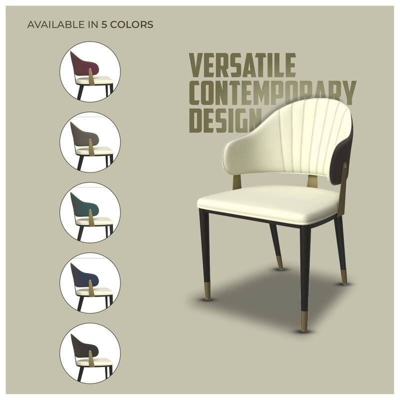 Leather Dining Chair in Iron Set of 2 with Gold Accents Design Modern Ergonomic Side Arm Chair