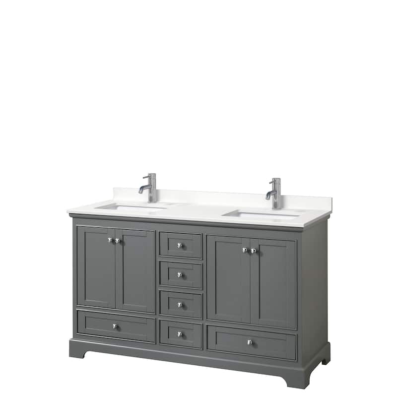 Deborah 60-inch Double Vanity, Quartz Top - Dark Gray, Chrome Trim, White Quartz Top