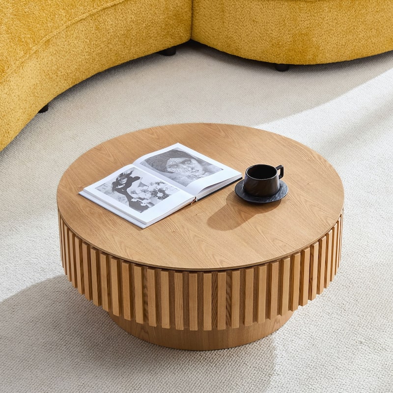 31.49'' Round Coffee Table with Storage Small Coffee Table for Apartment