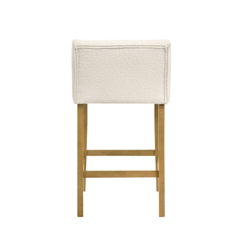 Fauna Low-Back Boucle Bar Stool, Upholstered Counter Height Kitchen Barstool with Wood Legs