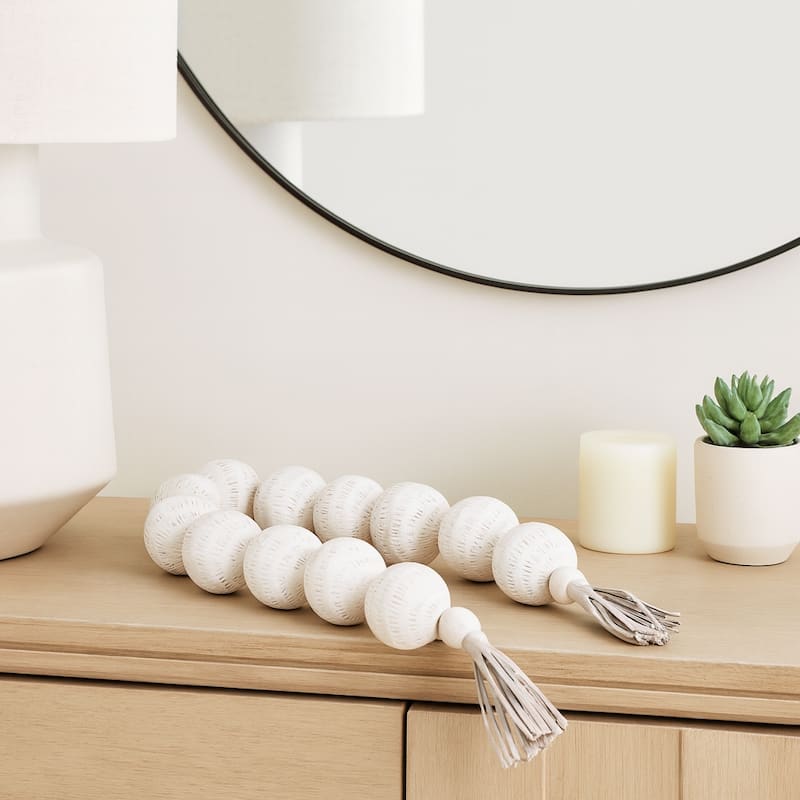 Ecomix Decorative Garland with Leather Tassels Capri Style - 3" White - 53" x 3" x 3"