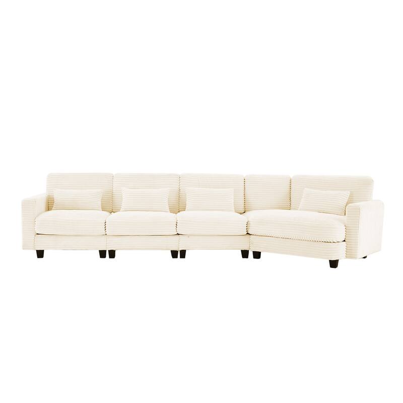 Multi-seat(3/4/5 seats) Corduroy Sectional Sofa, Modular Couch for Living Room & Business - Beige - Symmetrical