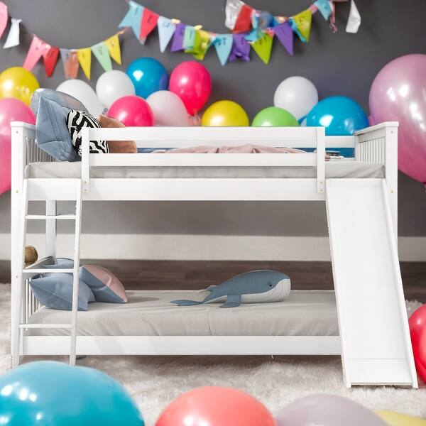 slide 2 of 12, Full over Full Bunk Bed with Convertible Slide and Reversible Ladder, Low Bunk Design Grey