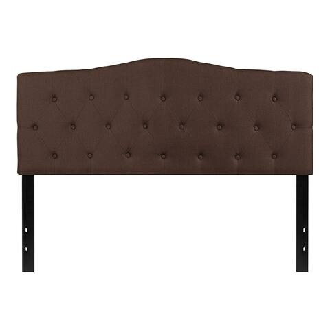 Offex Button Tufted Upholstered Queen Size Headboard- DarkBrown Fabric