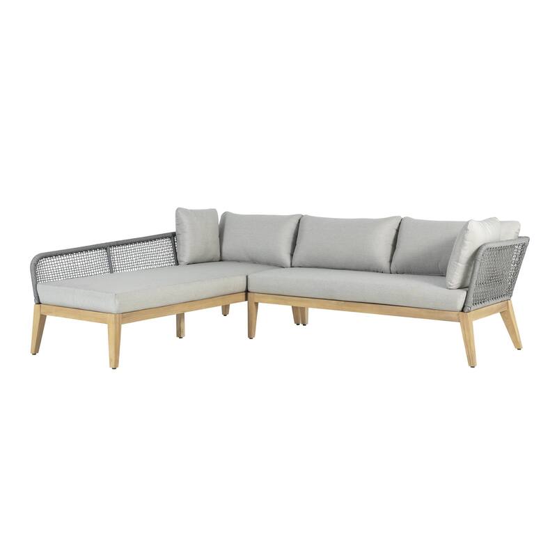 Cypress Teak Wood 2-piece Left Arm Chaise Outdoor Sectional - Grey