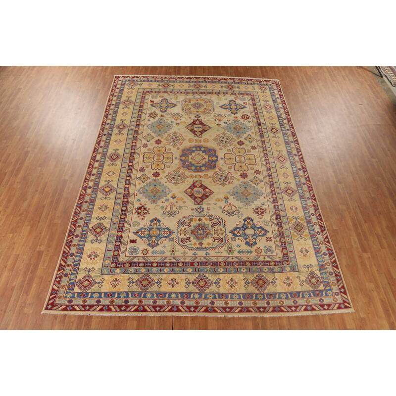 Geometric Kazak Rug Hand-Knotted Oriental Wool Carpet - 9'9"x 13'5"
