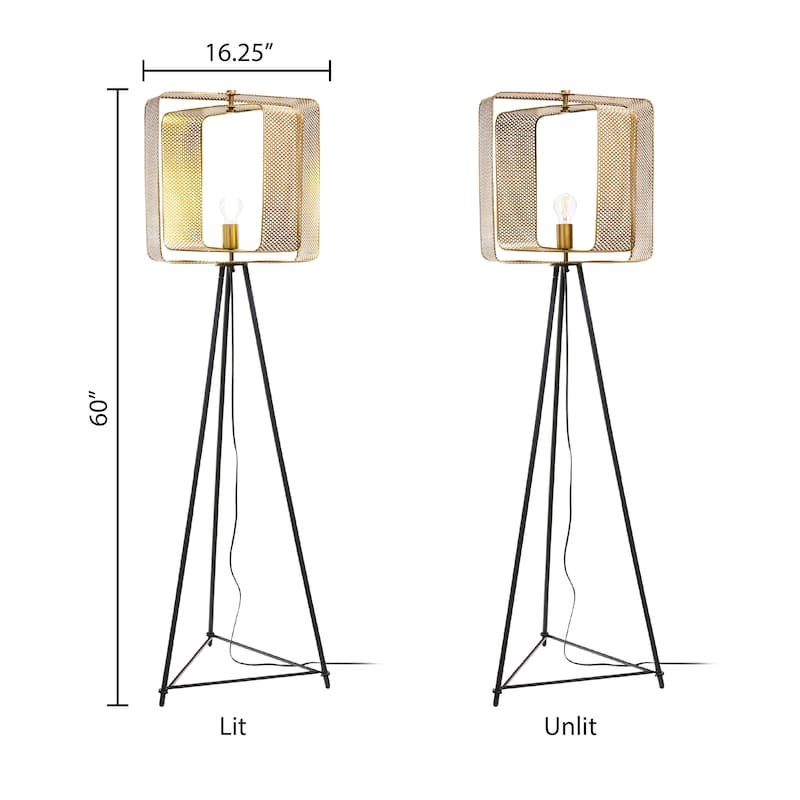 Tate River of Goods Black Metal and Gold Square Shade 60-Inch Floor Lamp - 16.25" x 6" x 60"