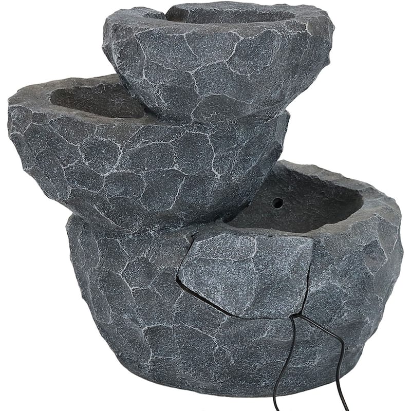 Sunnydaze 3-Tier Chiseled Basin Solar Powered Fountain for Garden, Patio, Yard or Balcony