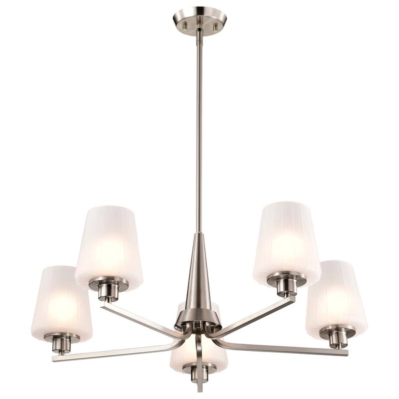 Lune 5 Light Chandelier Brushed Nickel Finish Etched White Glass - Brushed Nickel