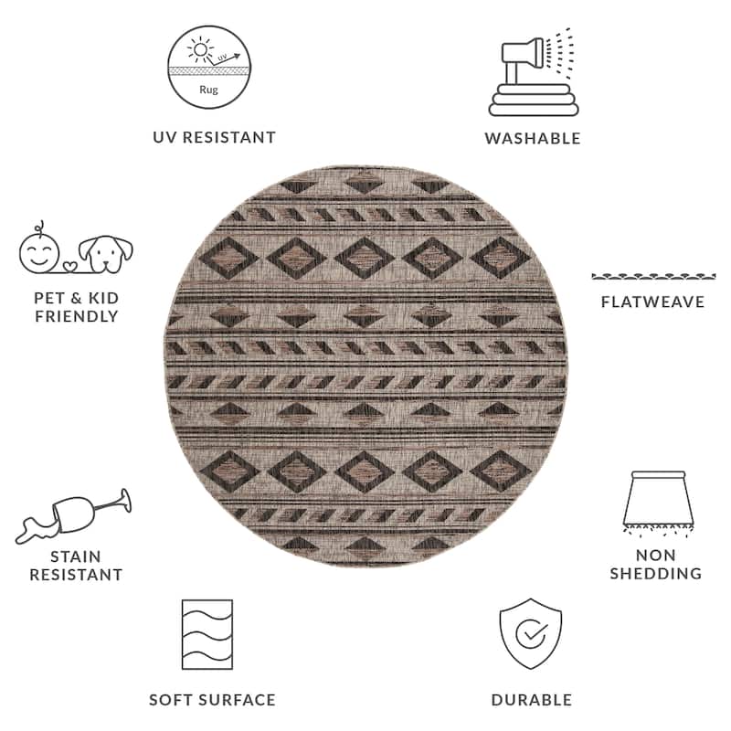 SAFAVIEH Courtyard Felicite Indoor /Outdoor Waterproof Patio Backyard Rug - 6'7" Round - Grey/Black