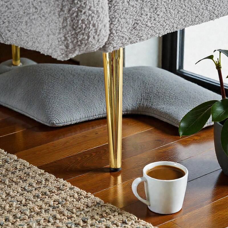 Modern Teddy Loveseat Sofa with Side Pocket, Folding Sleeper Sofa Bed with Adjustable Backrest and Golden Metal Legs