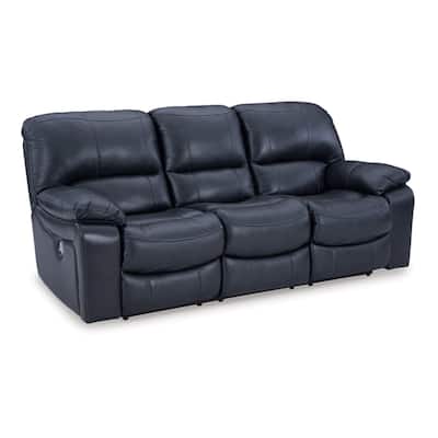 Leesa Power Recliner Sofa, Soft Ocean Blue Leather, USB Port, 88 Inch
