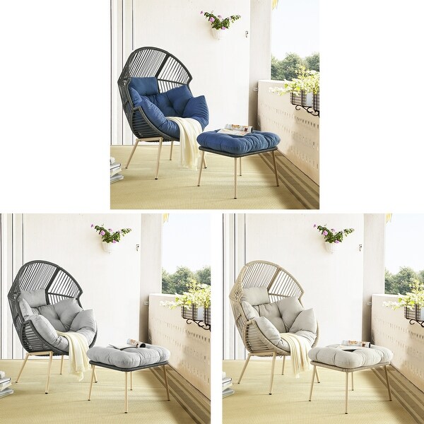 Outdoor Egg Chair with Ottoman with Stand and Cushion - Bed Bath