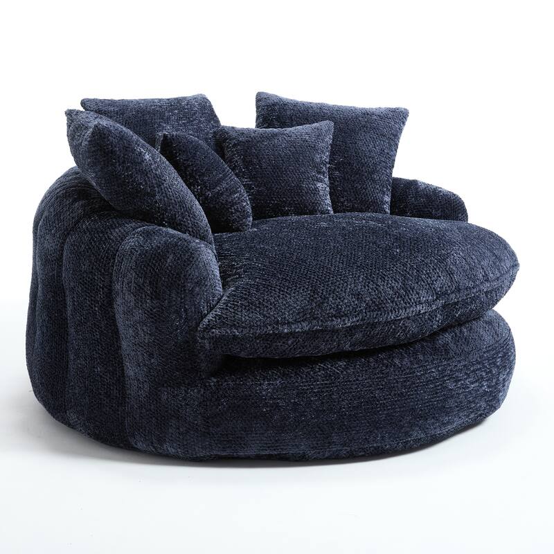 55" Modern Long Polyester Foam Round Bean Bag Sofa Chair with Pillows