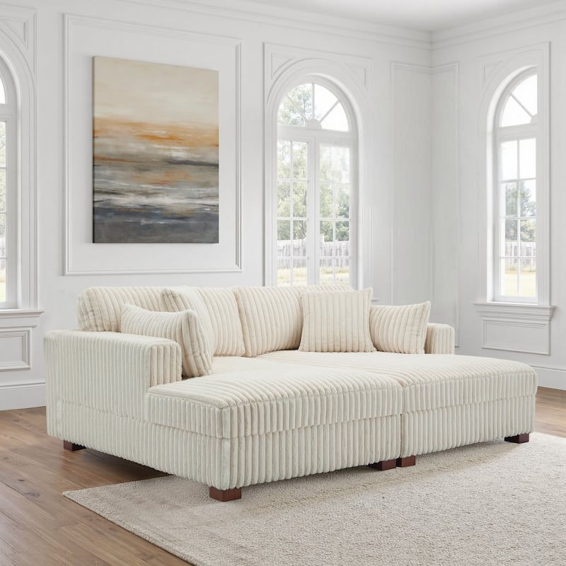 Sophia 84" W Plush Corduroy Chaise Lounge Modular Sectional Sofa