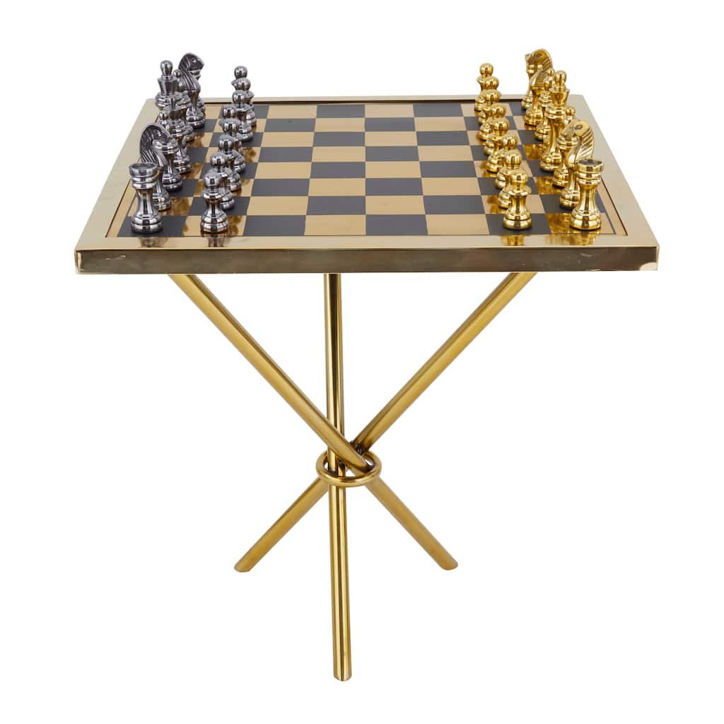 Aluminum Metal Chess Table Game Set - Gold or Silver - Roche River Decor