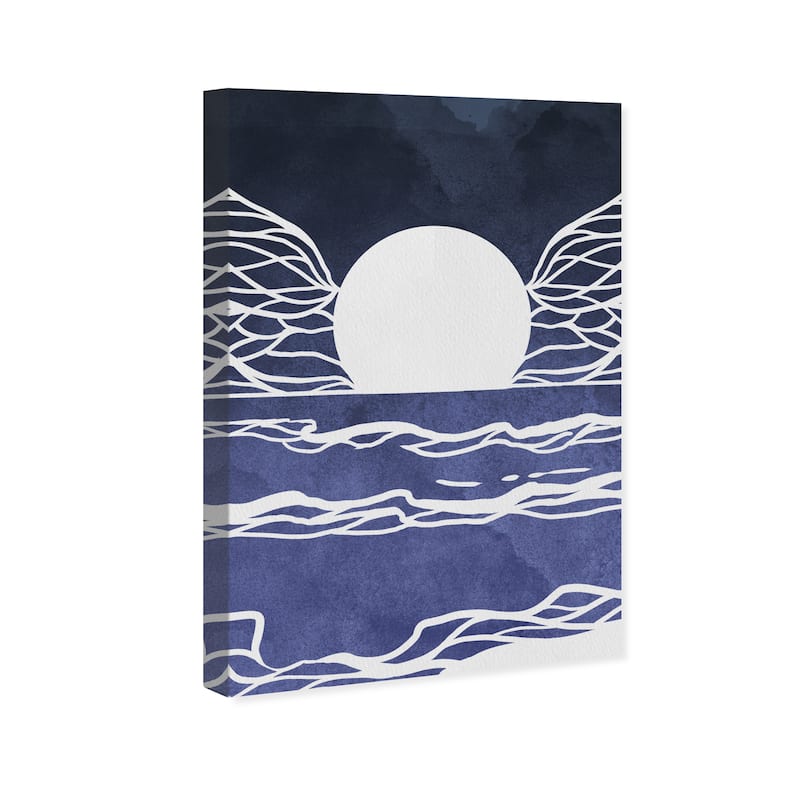 Wynwood Studio Canvas Abstract Lunar Waves Blue and Dark Blue Mid-Century Modern Wall Art Canvas Print
