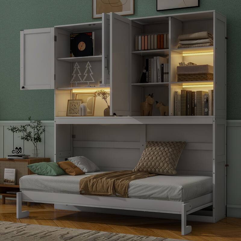 Twin Murphy Bed with Fold-Up Storage Design