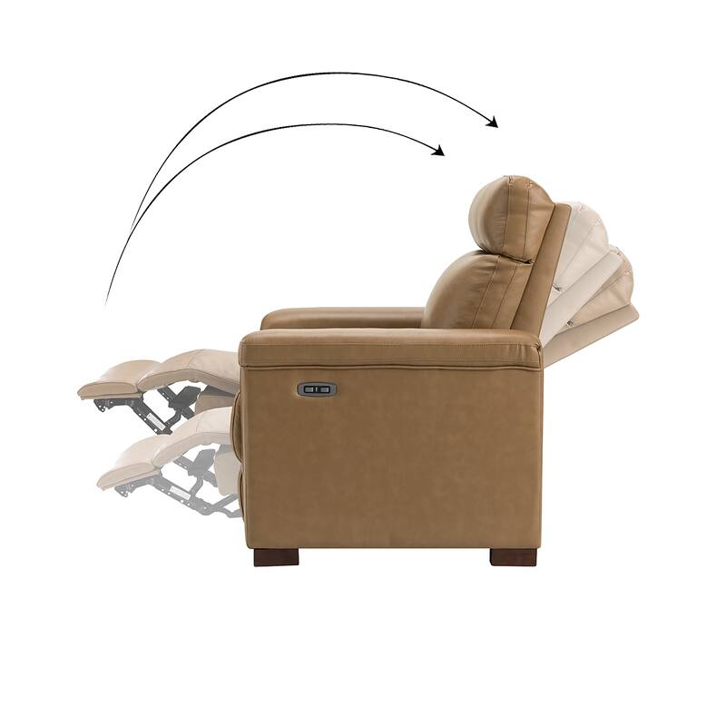 Alicia 34.65" Wide Contemporary Classic Genuine Leather Power Recliner With USB Port (Set of 2)