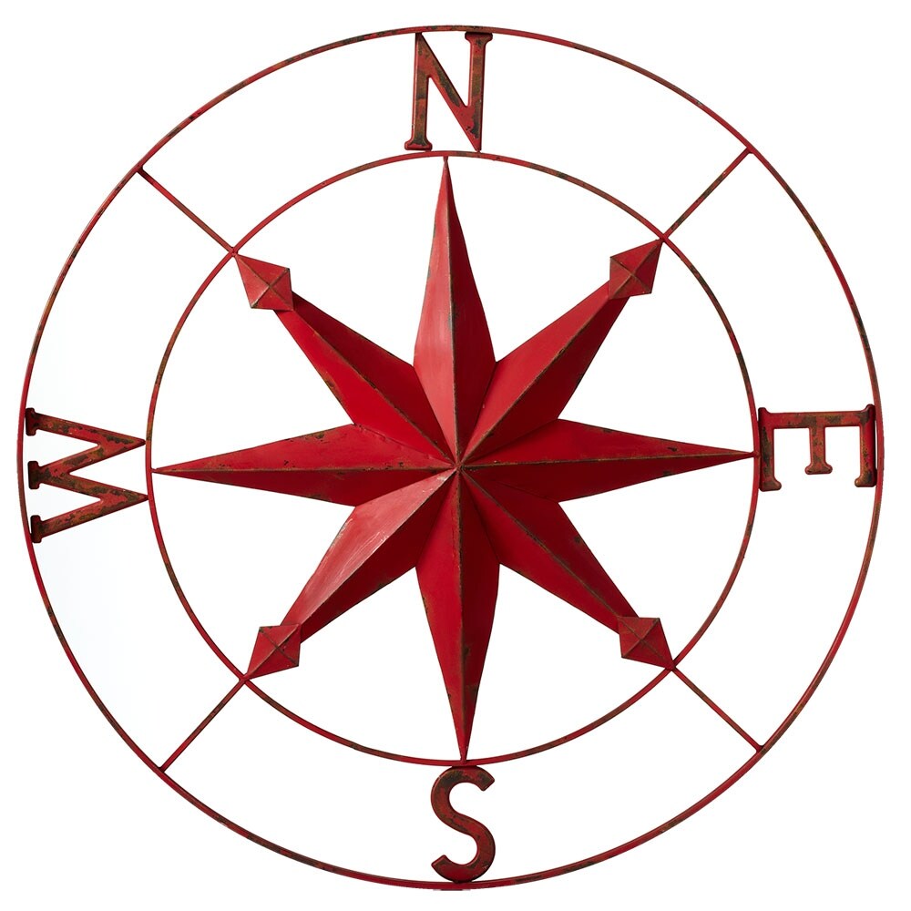 Shop Pack Of 2 Distressed Red Metal Coastal Compass With Star