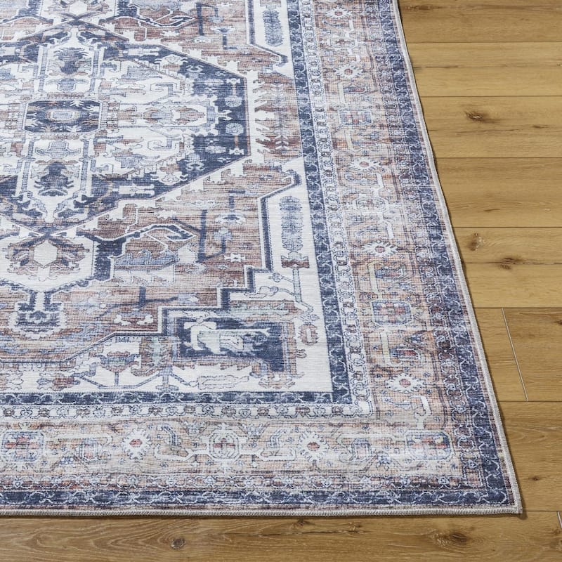Livabliss Traditional Georgina Medallion Washable Area Rug - 2'7" x 10' - Brown/Cream
