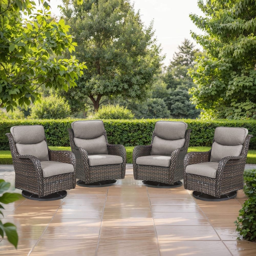 4 Pieces Outdoor Gliders Swivel Chairs Set with 5-Inch Thick Cushions