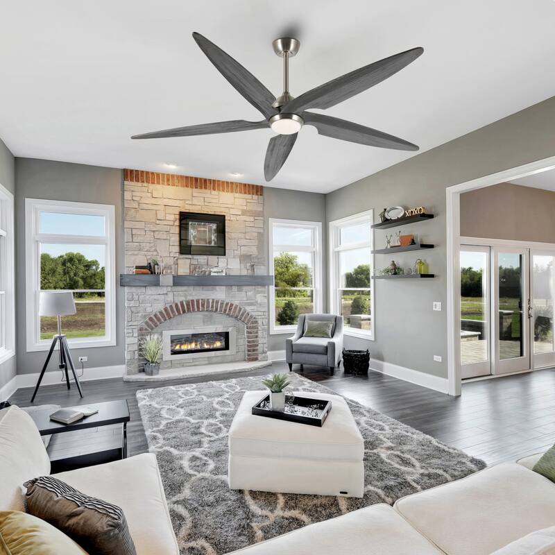 GetLedel 64" Solid Wood 5-Blade Dimmable LED Ceiling Fan with Remote and Light