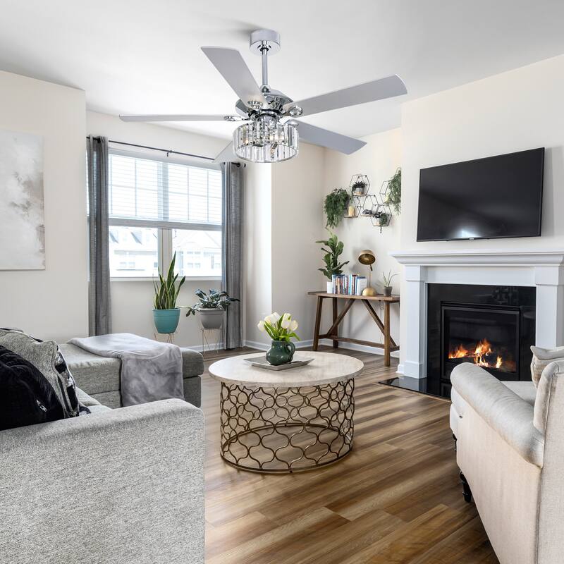 52 IN Chrome 5-Blade Ceiling Fan with Light Kit and Remote