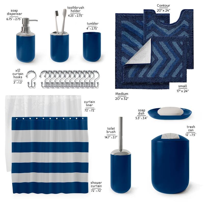 Clara Clark Bathroom Accessories Set with Shower Curtain and Rugs