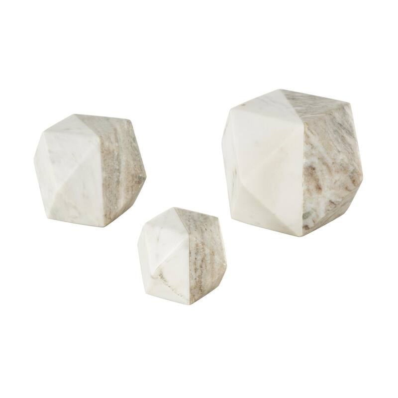 Marble Geometric Cube Two-Toned Hexagon Decorative Sculpture - Set of 3 White or Black - Roche River Decor