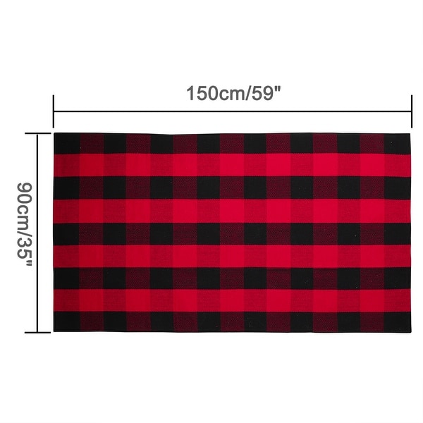 Off White NANTA Cotton Buffalo Plaid Rug 59” x 83” Buffalo Check Rug Black and White Checkered Rug Indoor Outdoor for Living Room/Dining Room/Bedroom 5 x 6.5 