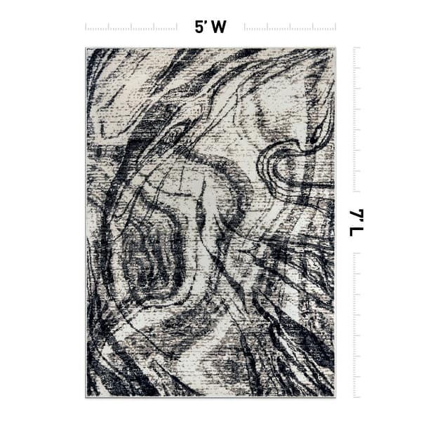 dimension image slide 6 of 7, World Rug Gallery Distressed Abstract Black / Ivory / Gray Area Rug