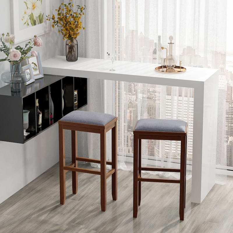 Costway Set of 2 Upholstered Bar Stools Wooden Counter Height Dining