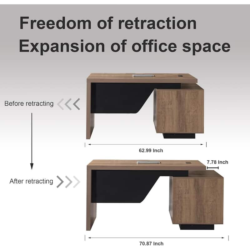 WESOME Modern Width Adjustable Executive Desk with Storage Cabinet for Home Officec