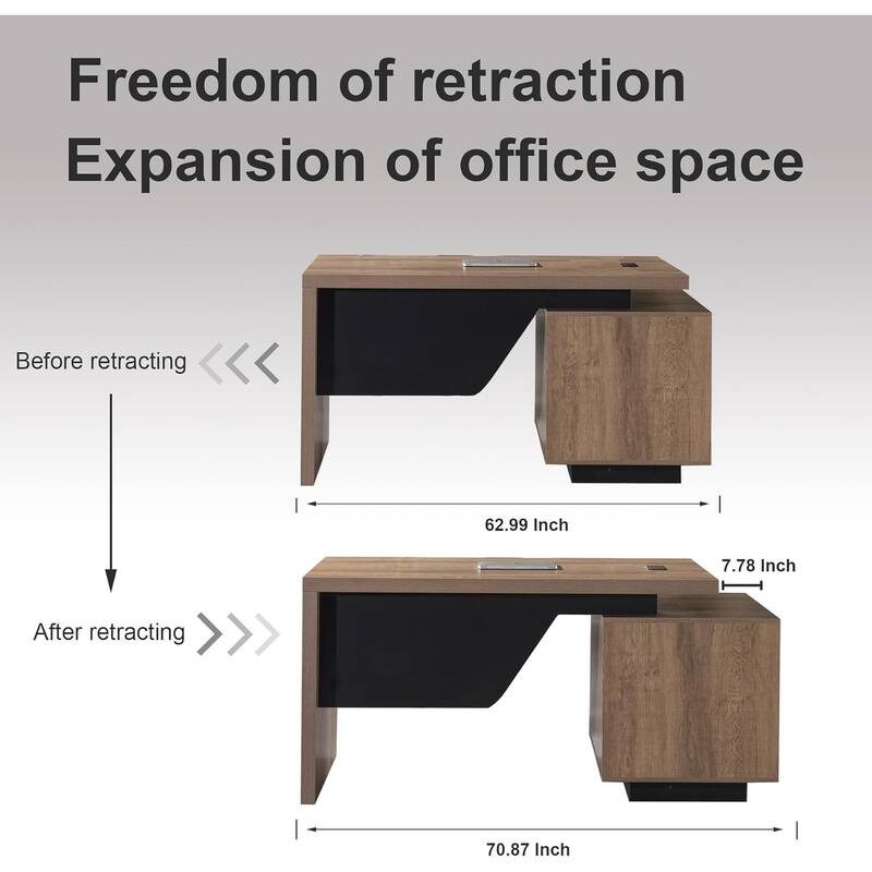 WESOME Modern Width Adjustable Executive Desk with Storage Cabinet