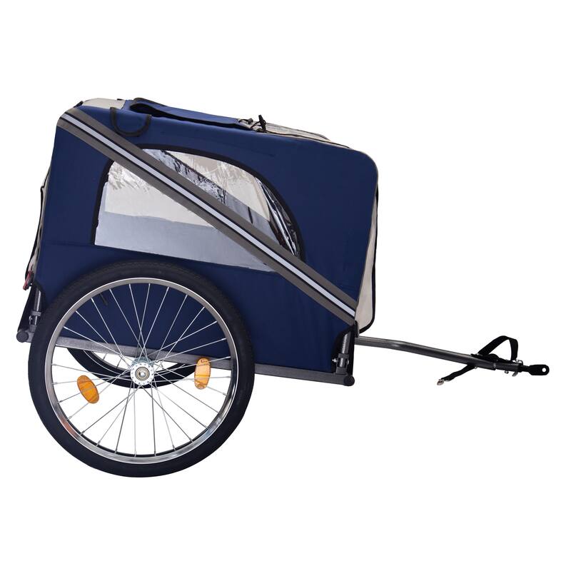 Durable Dog Bike Trailer with 20-Inch Wheels, Zippered Mesh Doors, and 88lb Capacity - Blue-gray