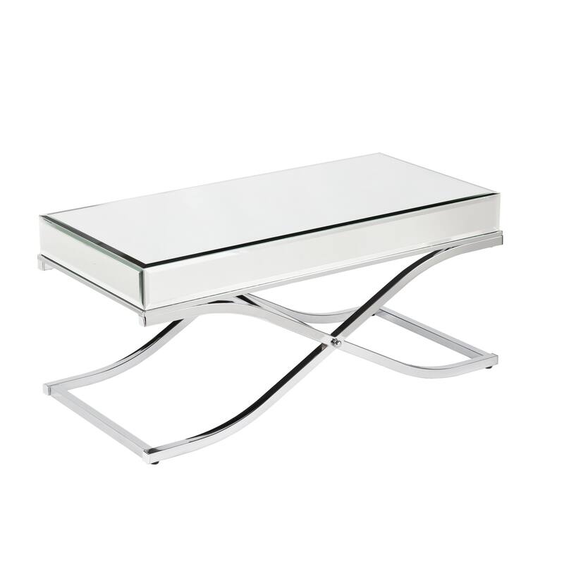 42" Silver Mirrored Metal Rectangular Coffee Table for Living Room Decor - 42.5” x 20.5” x 19” - Silver