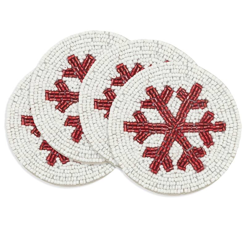 Snowflake Sparkle Beaded Coaster (Set of 4) - 4"