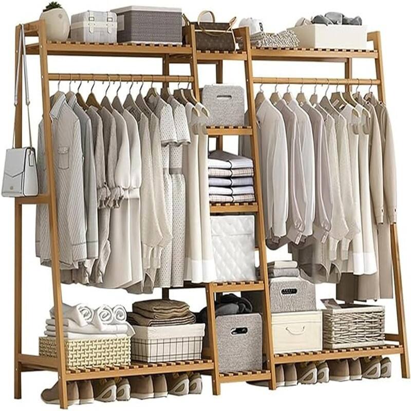 Garment Rack 9 Tier Storage Shelf - 15.75"D x43.31 "W x 55.12"H - 15.75"D x43.31 "W x 55.12"H - Natural